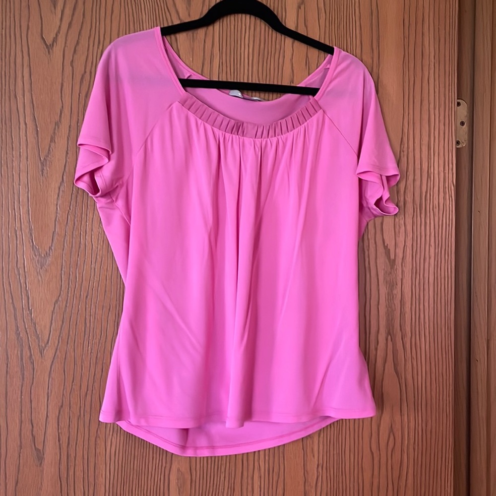 Ellen Tracy pink blouse with ribbon trim